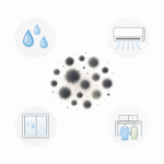 カビはなぜ生えるのか 湿気や窓 クローゼット エアコンが原因のイラスト