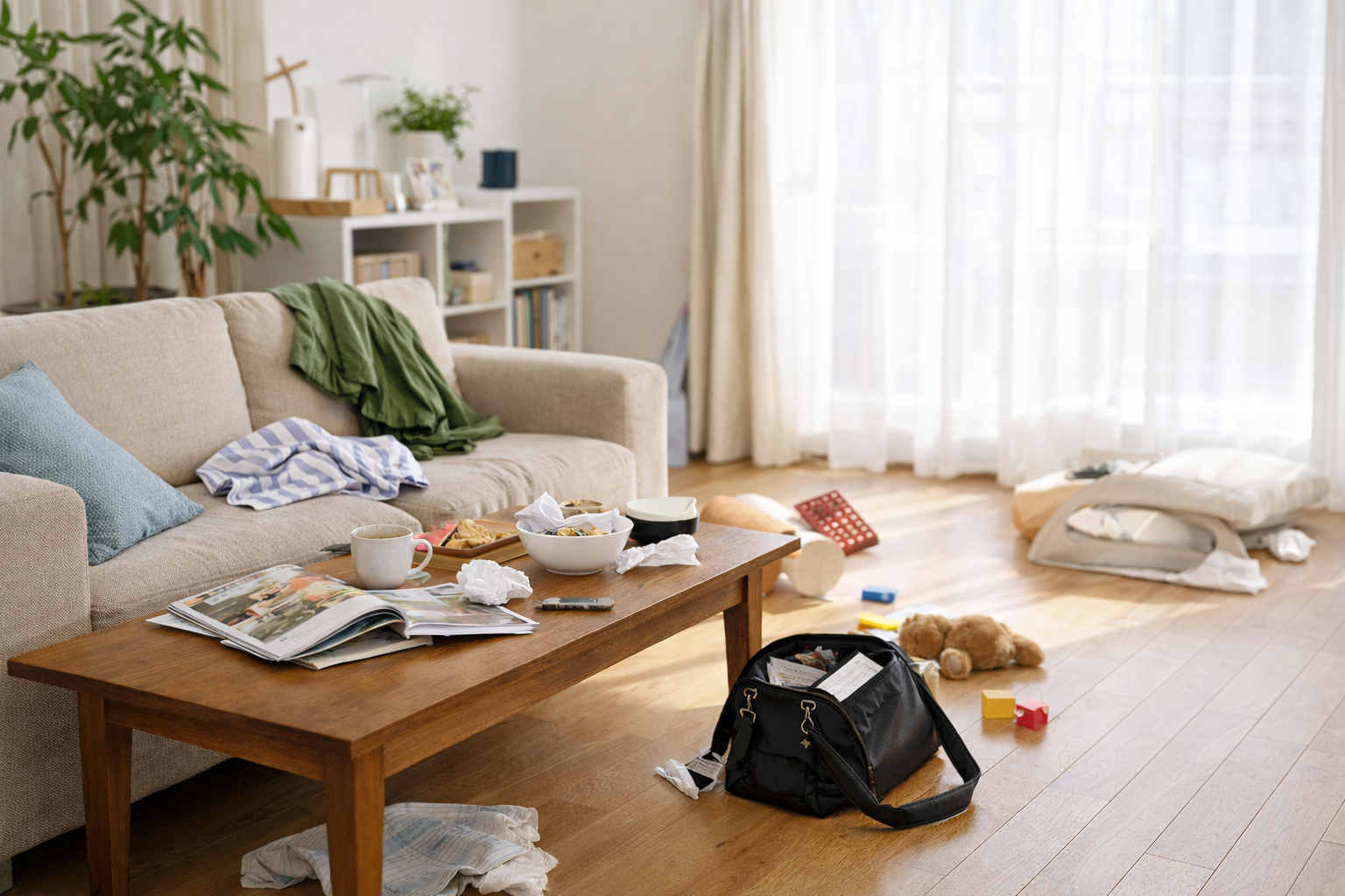 部屋がすぐ汚れる散らかったリビングの様子