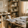 物が多い部屋で視界の情報量が増え、疲れやすい暮らしを表現したナチュラルな部屋の画像
