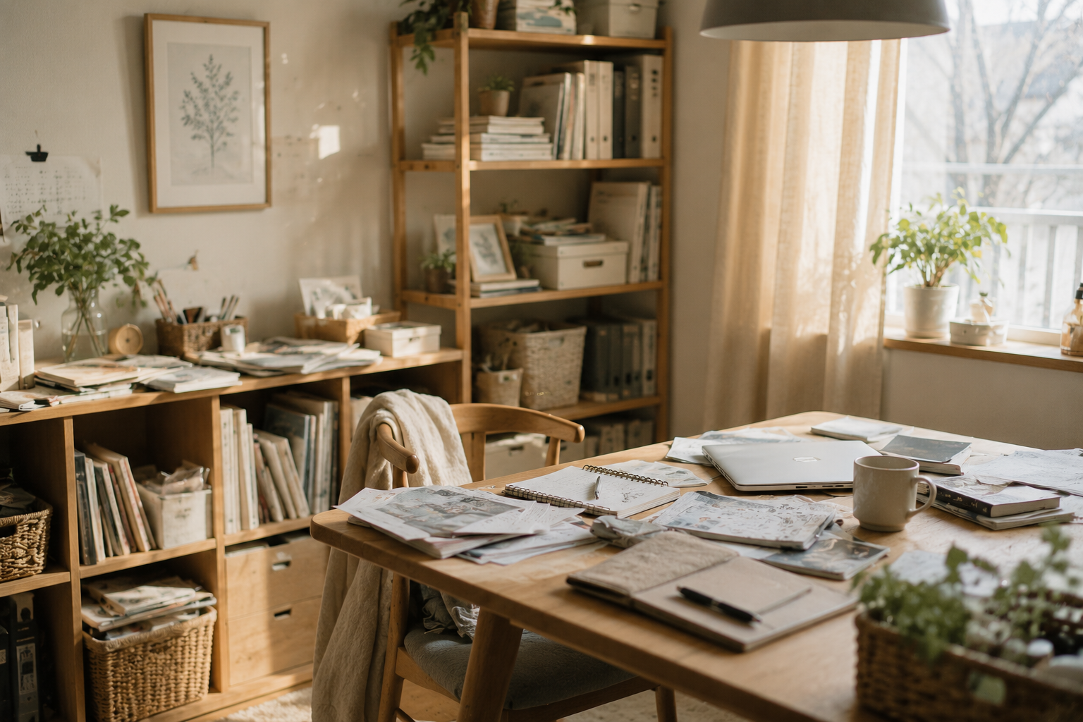 物が多い部屋で視界の情報量が増え、疲れやすい暮らしを表現したナチュラルな部屋の画像